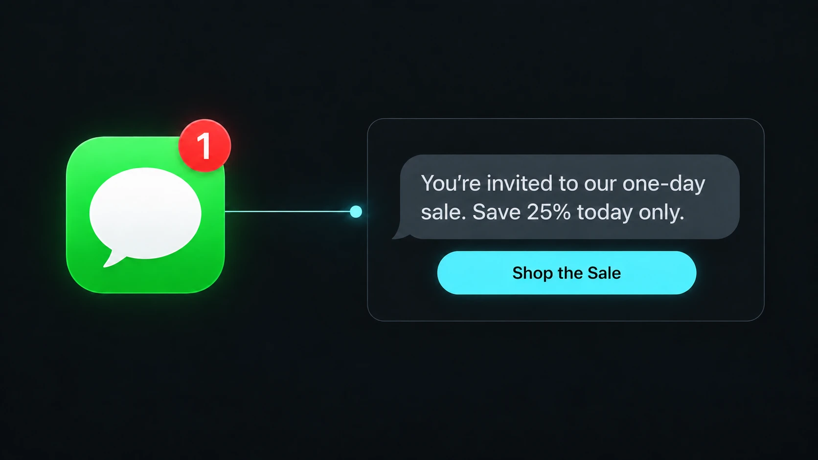 Illustrative promotional text message with a sale invitation